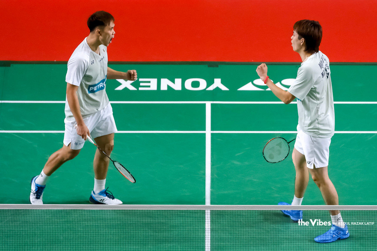 Aksi beregu lelaki negara, Man Wei Chong-Tee Kai Wun selepas menempah slot ke final.