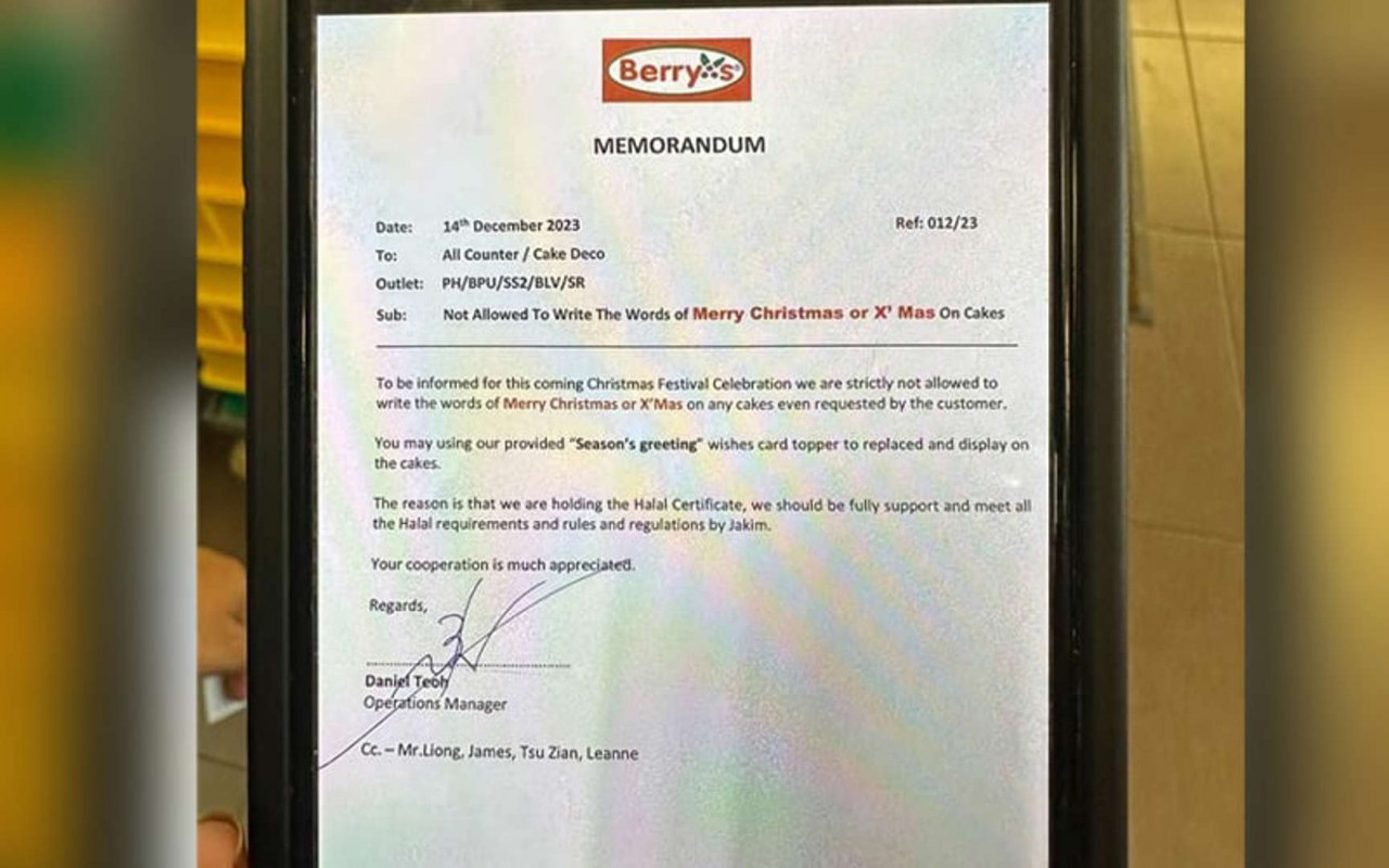 Memorandum dalaman syarikat Berry's yang tersebar di media sosial. - gambar media sosial