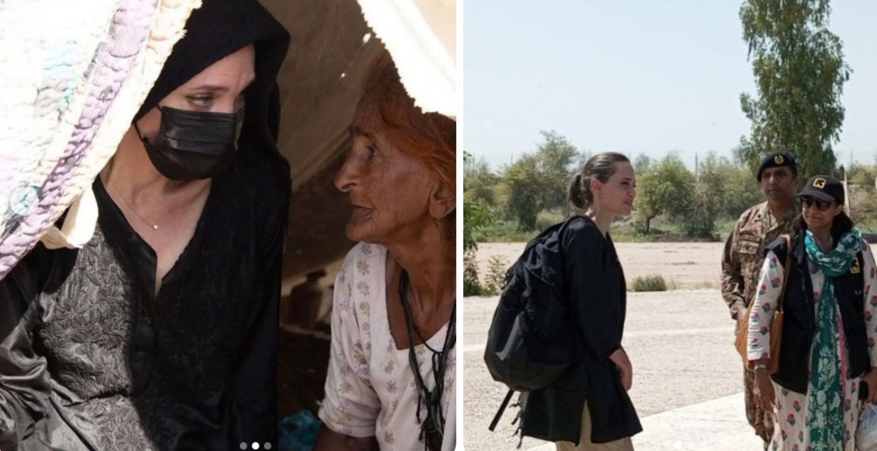 Angelina Jolie berbual dengan mangsa banjir di Pakistan. - Gambar dari Instagram brunaantonageli