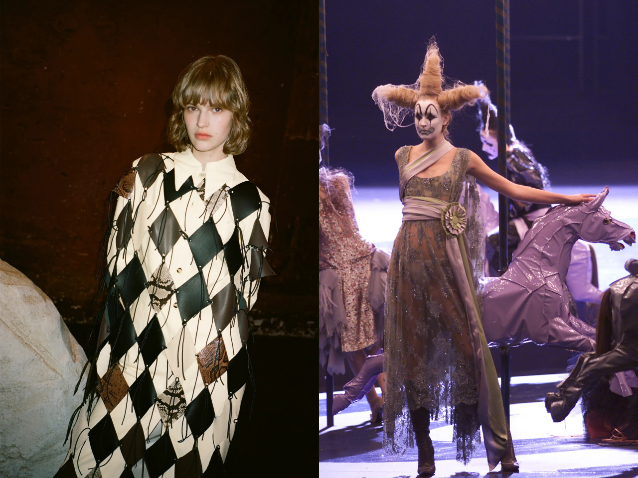 Nanushka (kiri), Alexander McQueen (kanan) Gambar: Vogue Runway