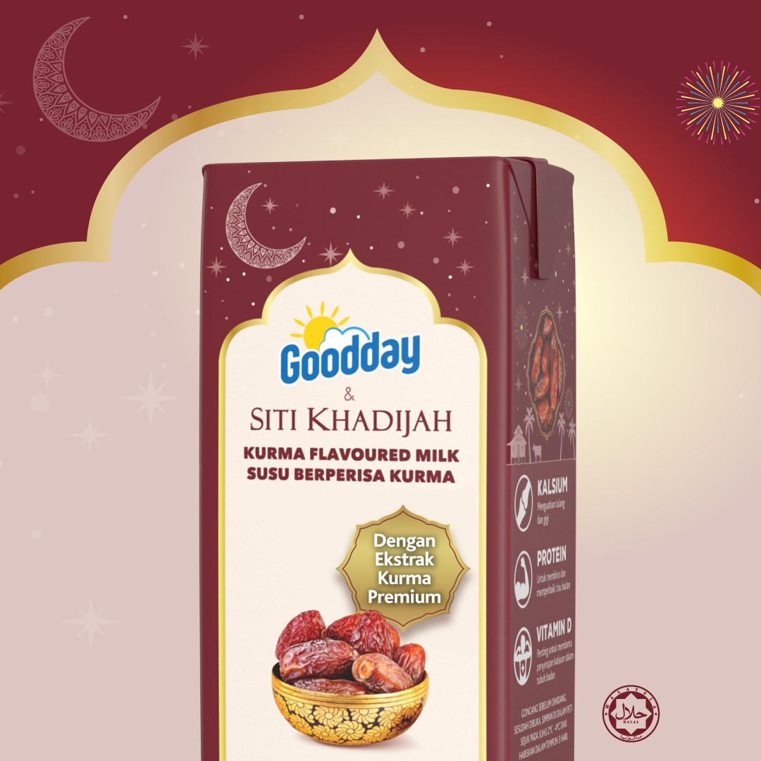 Susu Kurma Goodday x Siti Khadijah dihasilkan dengan ekstrak sebenar buah kurma berkualiti tinggi yang dicampur dengan susu enak berkrim memberikan manfaat nutrisi yang tinggi untuk berbuka puasa