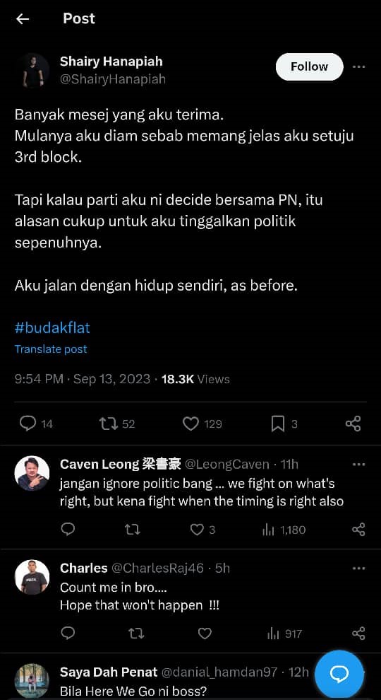 Ciapan daripada Shairy. - gambar tangkap layar melalui aplikasi X