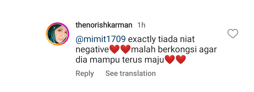 Tangkapan layar komen balas Norish Karman