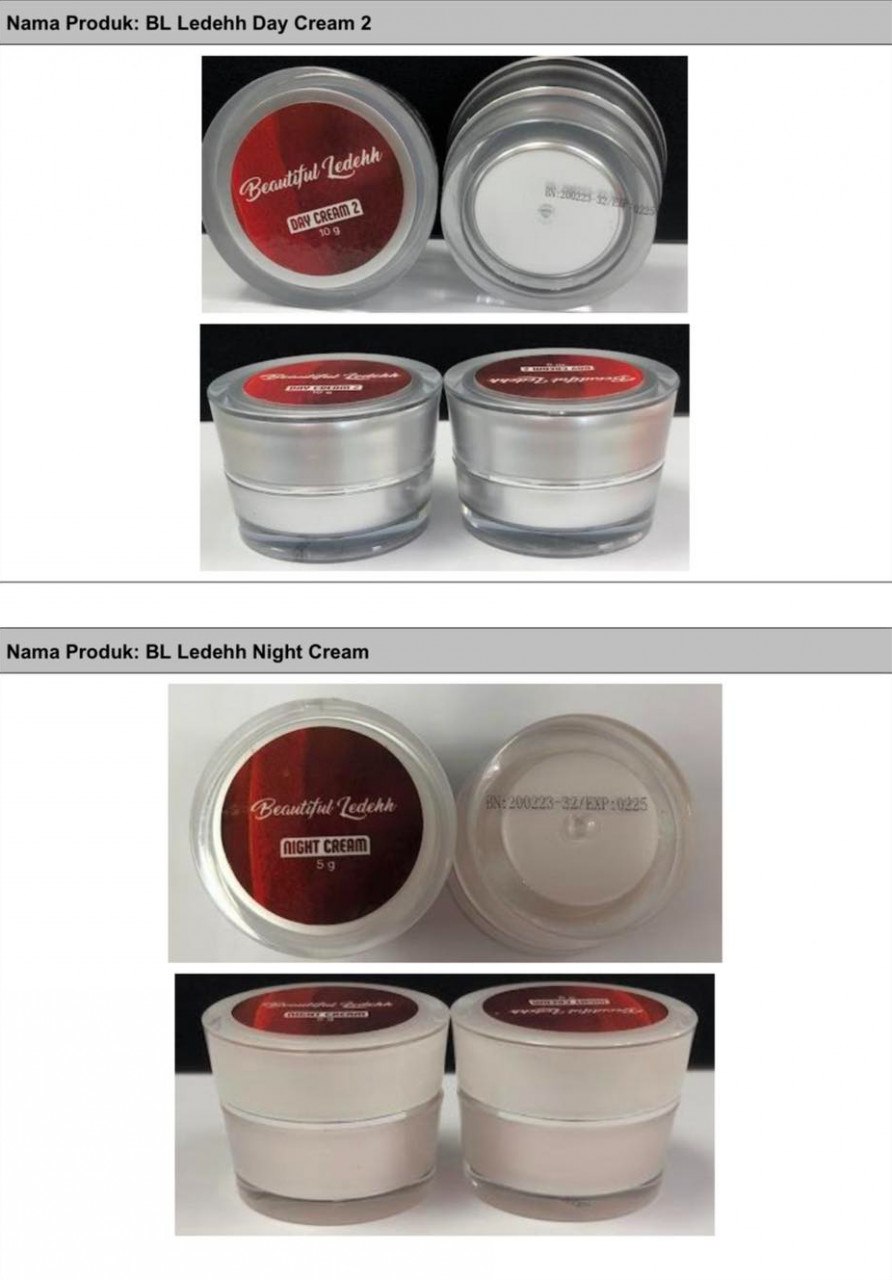 kosmetik BL Ledehh Day Cream 2 dan BL Ledehh Night Cream dikesan mengandungi racun berjadual. - gambar KKM