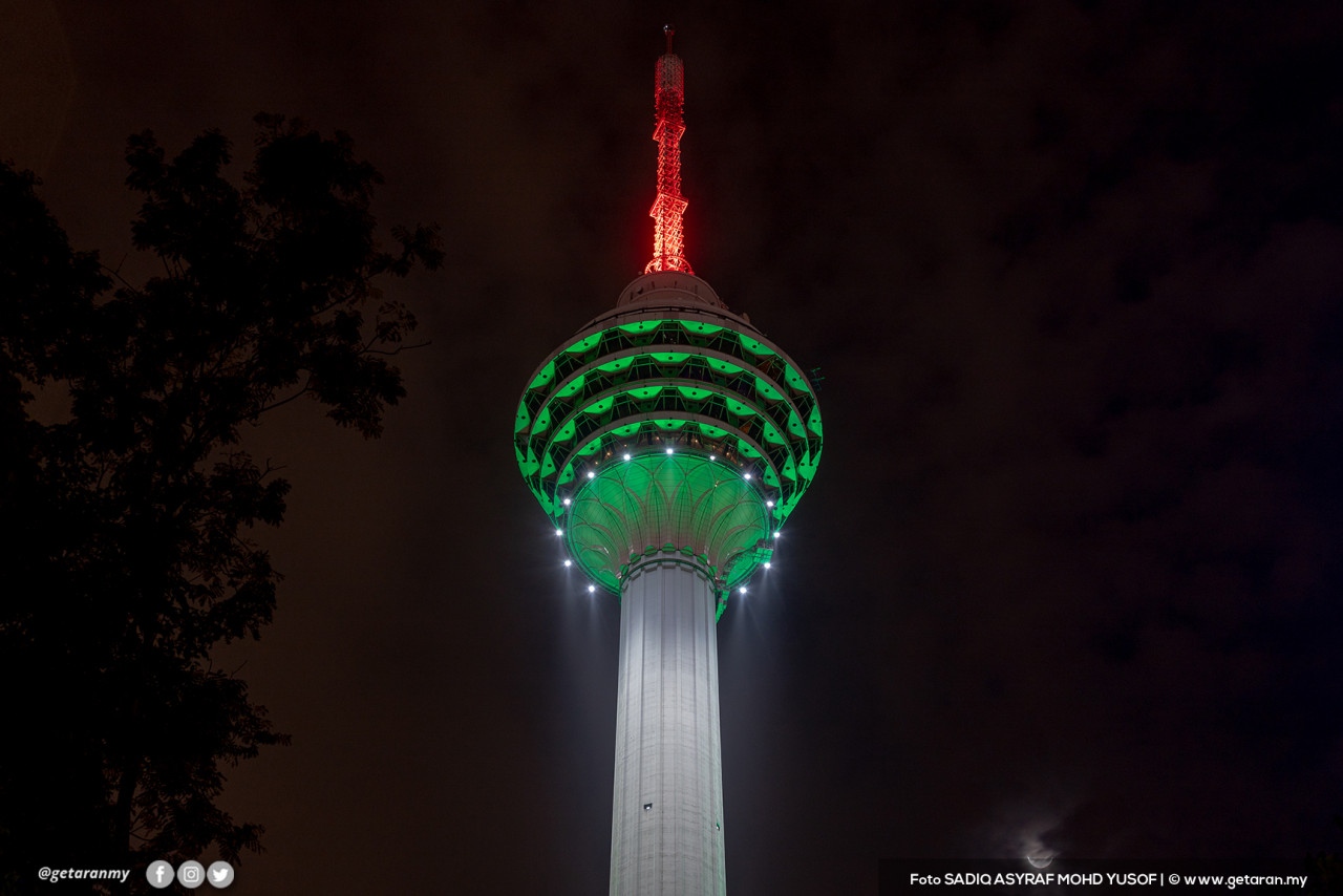 Cahaya lampu warna bendera Palestin ini dipasang di Menara Kuala Lumpur sejak Sabtu lepas hingga 22 Mei ini.