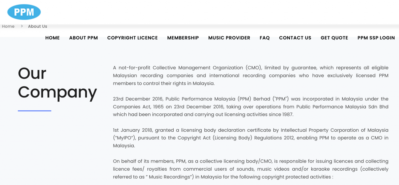 Tangkapan layar laman web PPM