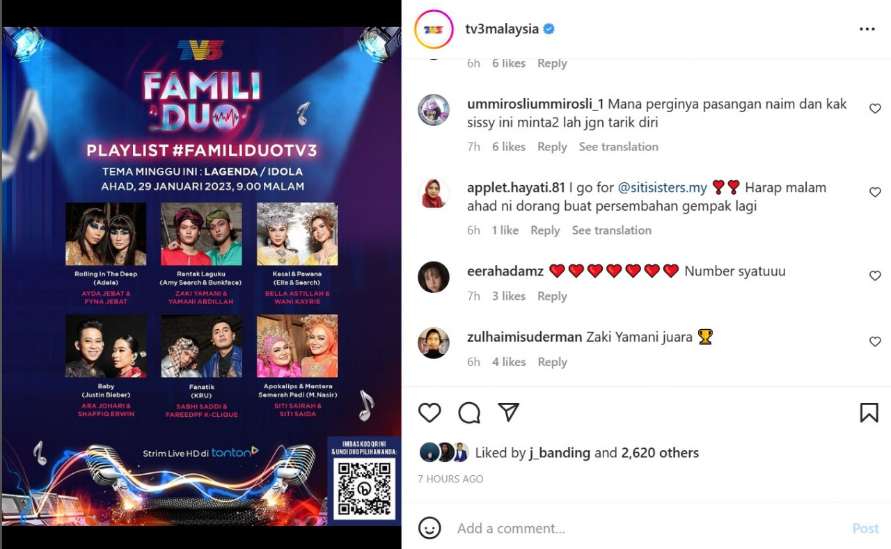 Gambar tangkap layar Instagram TV3
