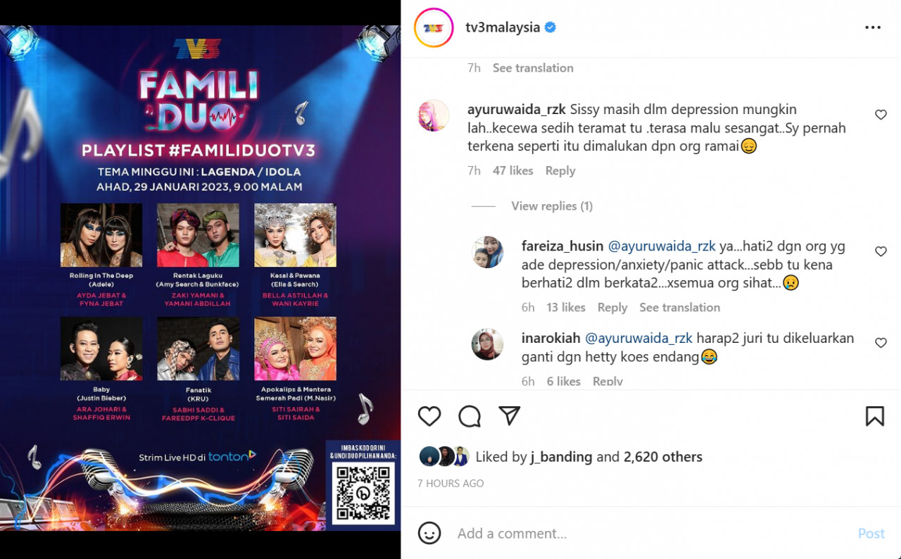 Gambar tangkap layar Instagram TV3