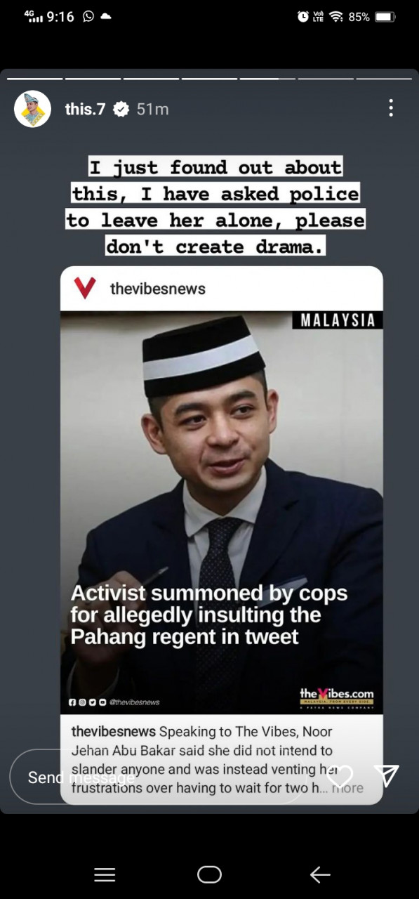 Gambar tangkap layar ihsan Instagram Tengku Hassanal Ibrahim Alam Shah