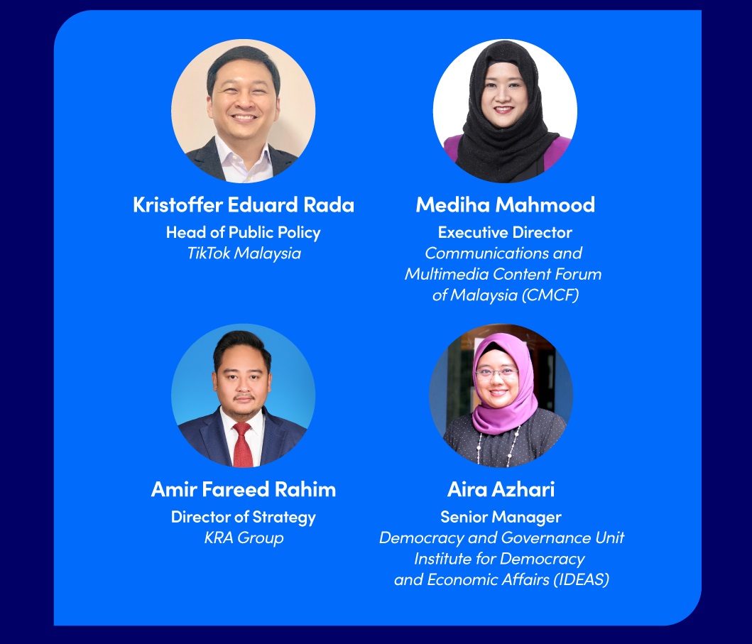 Barisan panel bagi diskusi bertajuk ‘PRU-15: Memperkasakan Belia untuk Membanteras Maklumat Salah’.