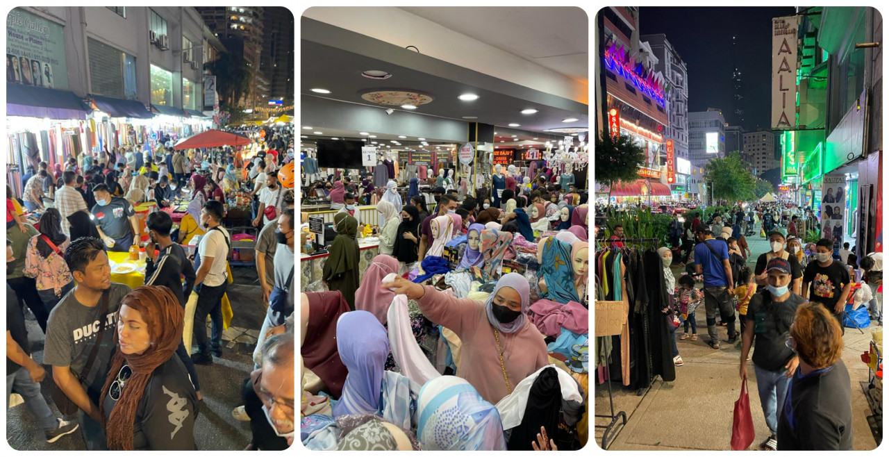 Bazar Jalan Tun Abdul Rahman di Kuala Lumpur, sesak dengan orang ramai yang membuat persiapan akhir malam tadi. - Gambar Rubini Nagarajah