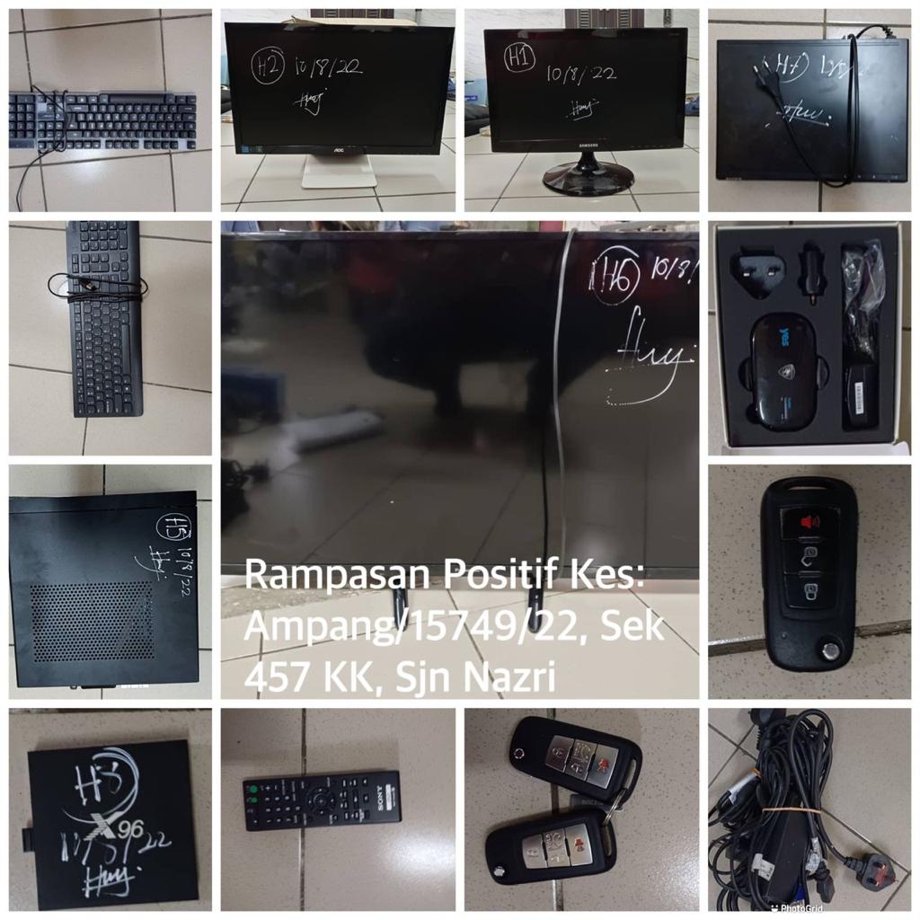 Pihak polis berjaya merampas pelbagai barangan yang dilaporkan hilang dan dibawa ke Ibu Pejabat Polis Daerah (IPD) Ampang Jaya bagi tindakan selanjutnya - Gambar PDRM