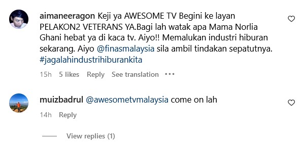 Tangkapan layar komen netizen mengecam Awesome TV