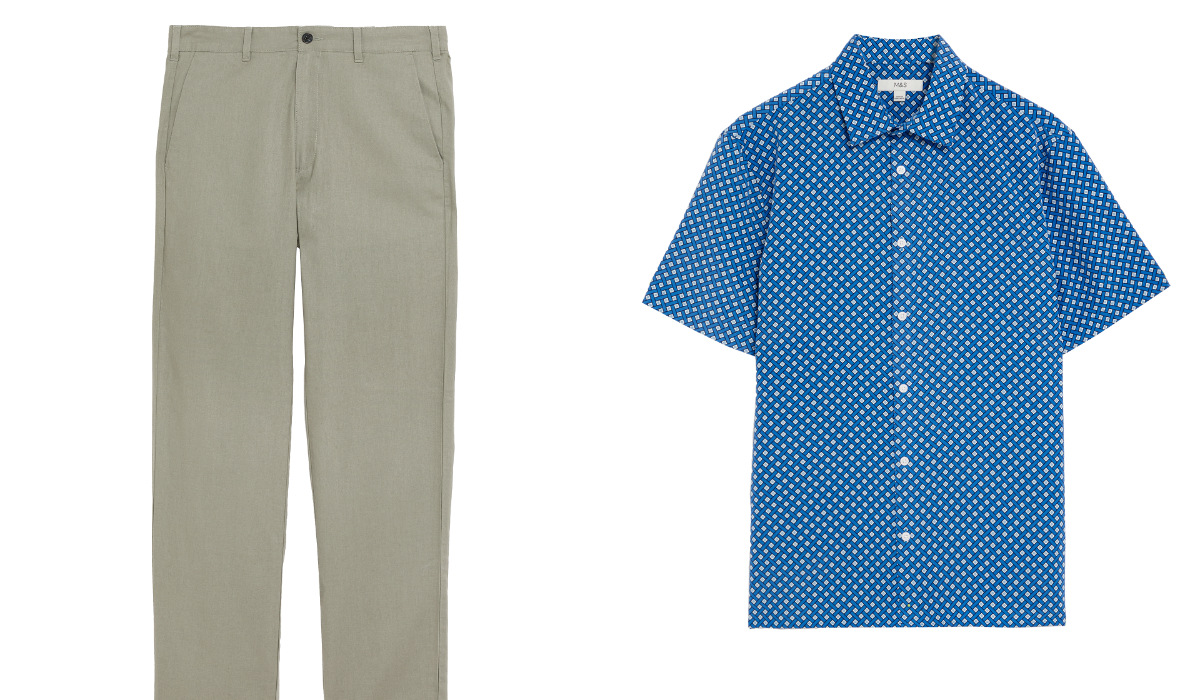 Seluar chino dan kemeja Oxford yang diperbuat daripada 100% kain kapas wajib ada dalam koleksi pakaian lelaki. - Gambar Marks & Spencer