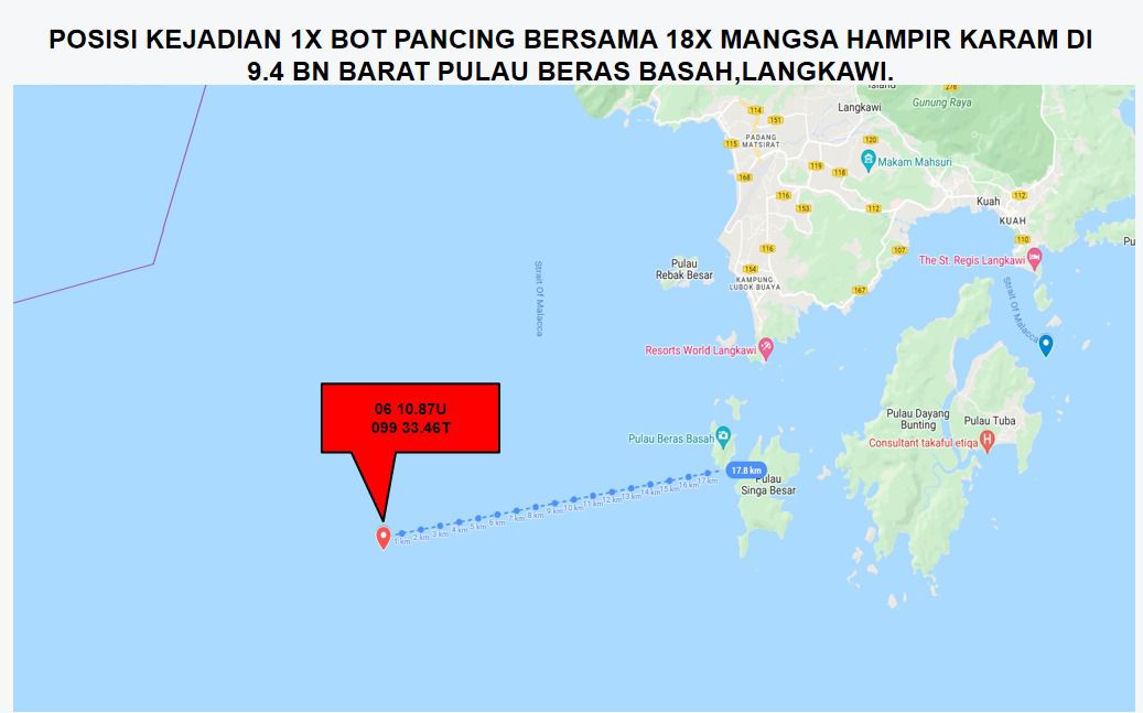 Lokasi di mana sebuah bot dilaporkan hilang, petang tadi.