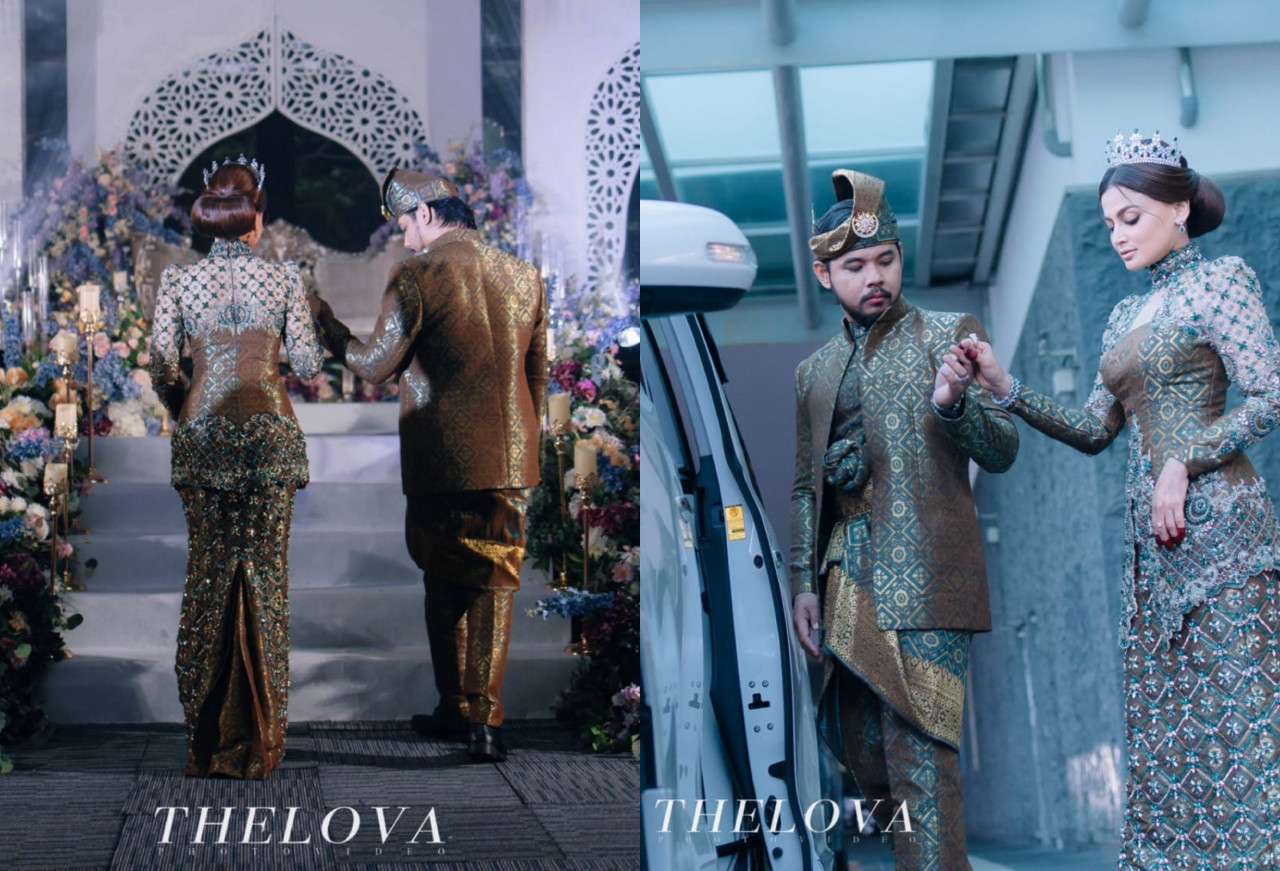 Kombinasi warna unik pada songket yang dipakai pengantin ini membuatkan ramai yang terpesona.