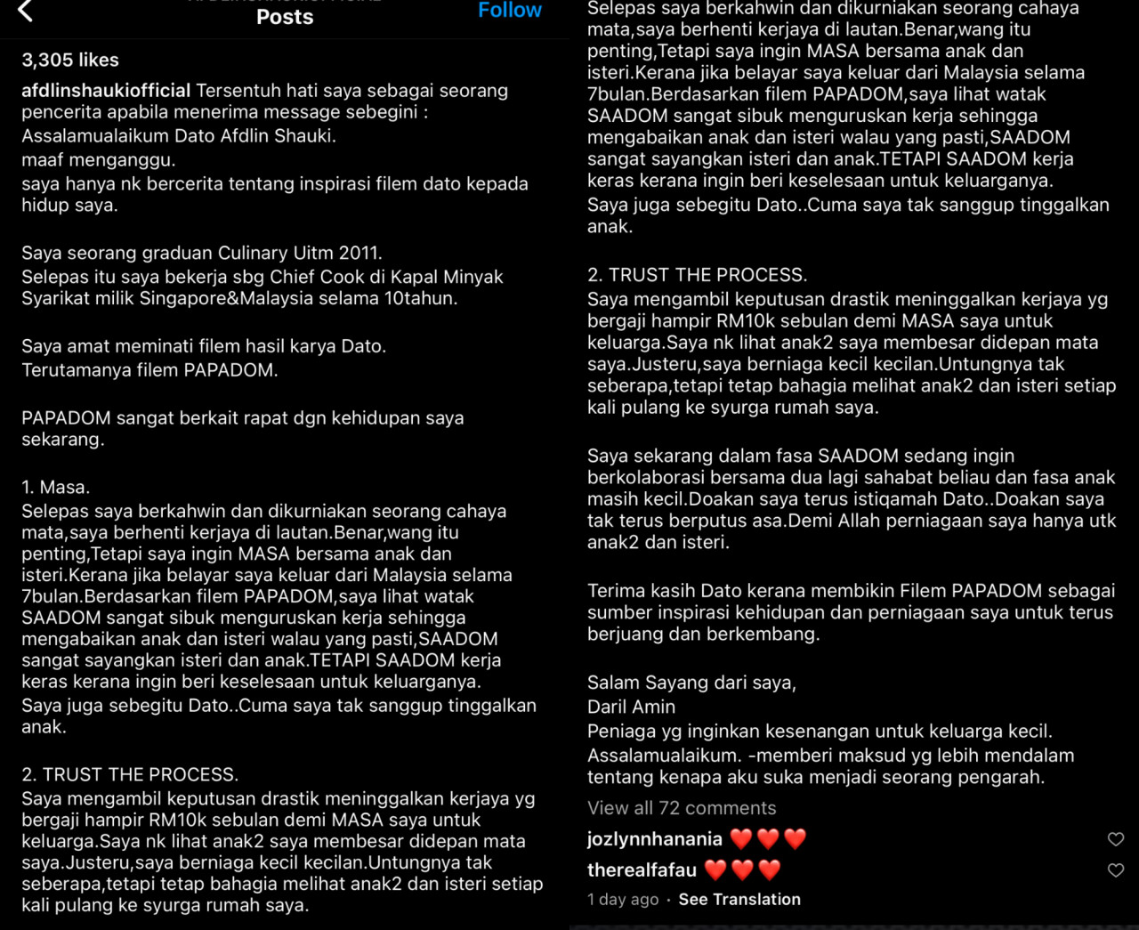 Tangkapan layar Instagram Afdlin Shauki