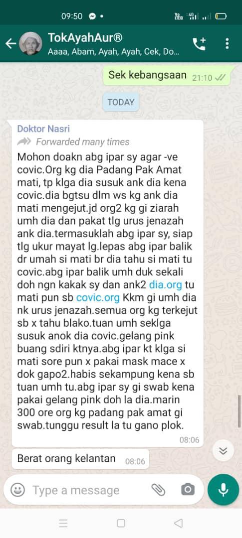 Mesej yang tular mengenai dakwaan sebuah keluarga menyembunyikan jenazah mangsa COVID-19 adalah palsu
