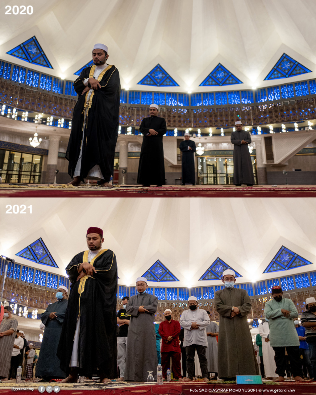 Ramadan tahun 2020 menyaksikan hanya imam dan pentadbir masjid sekitar 4-5 jemaah sahaja yang boleh menunaikan solat sunat tarawih berbeza dengan tahun ini. - Foto SADIQ ASYRAF