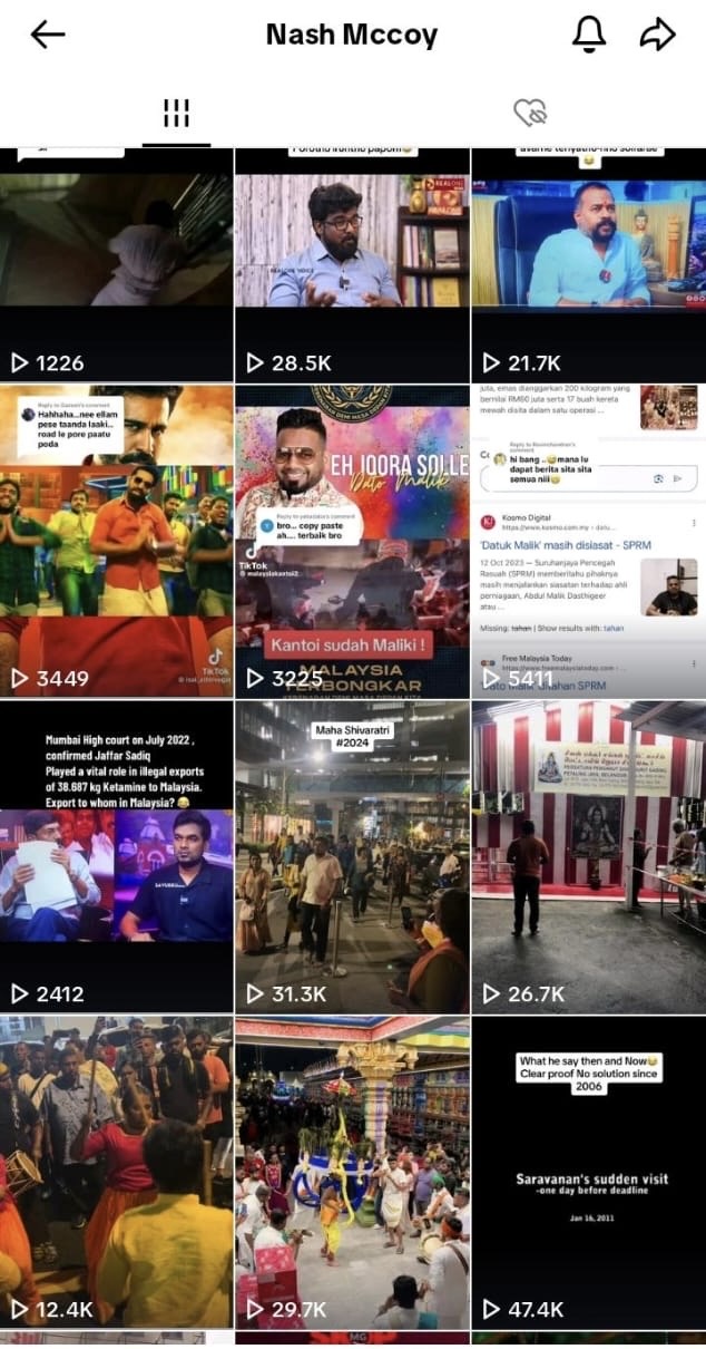 Akaun TikTok yang didakwa memfitnah Abdul Malik - Gambar TikTok