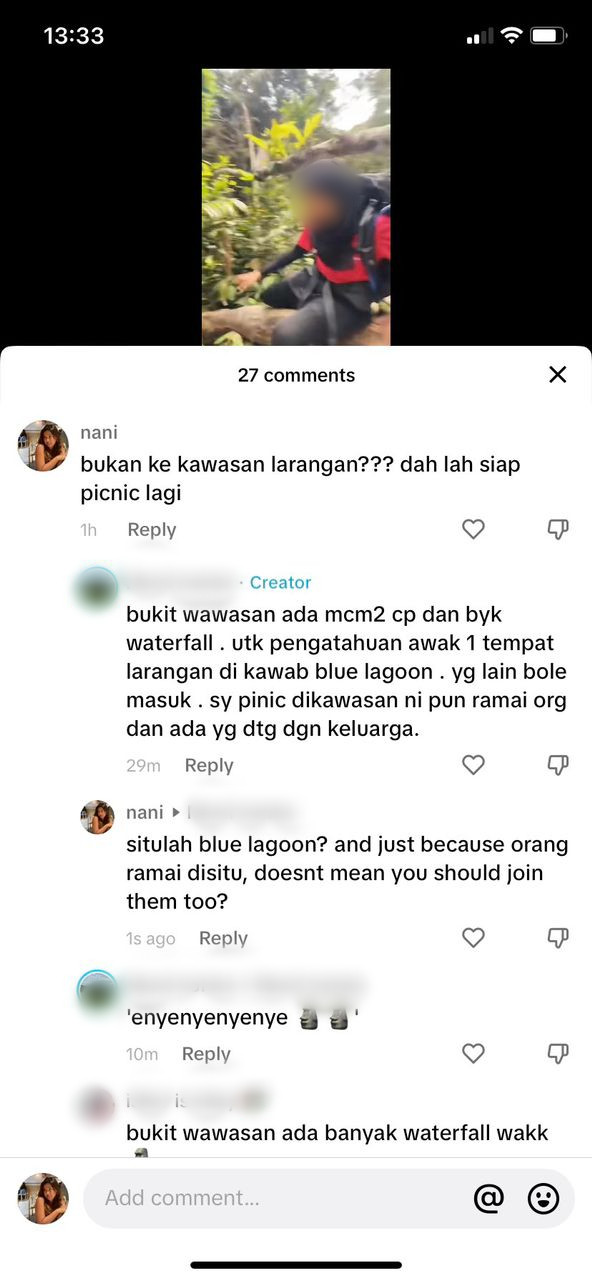Respon penceroboh yang sama sekali tidak menampakkan rasa bersalah kerana memasuki kawasan larangan - gambar X