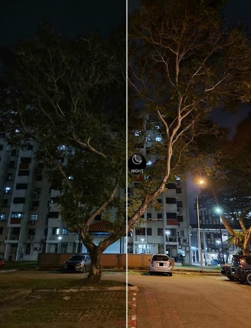 (Kiri) Kamera Biasa / (Kanan) Mod Malam