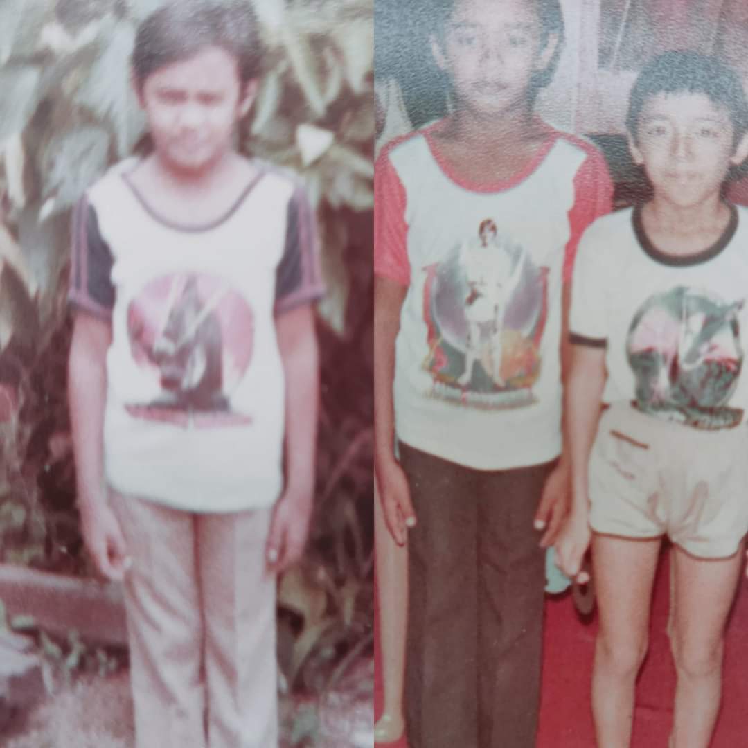 Penulis (kiri) bersama sepupu memakai T-shirt ‘Star Wars’. Gambar tahun 1980