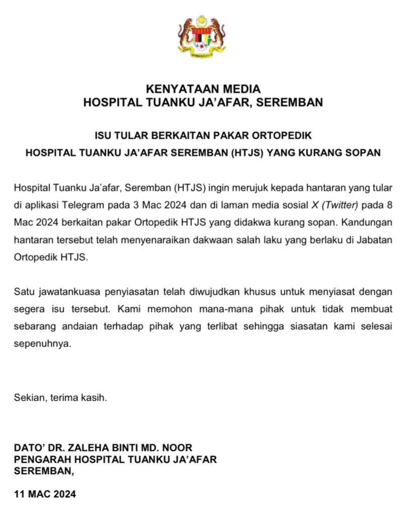 Kenyataan Pengarah HTJ, Seremban