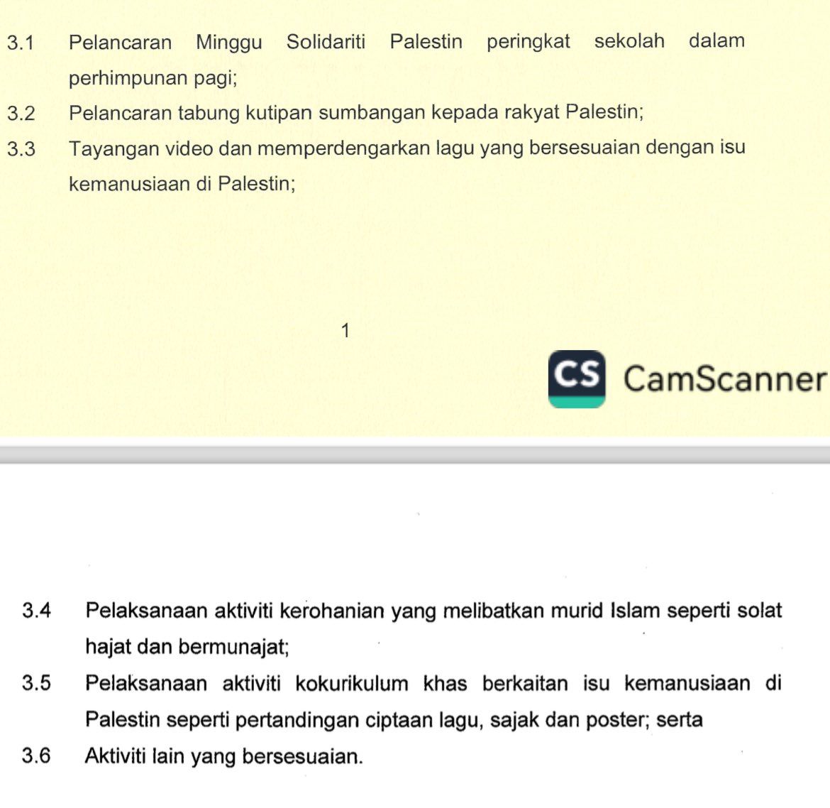 Garis panduan penganjuran Minggu Solidariti Palestin yang disediakan oleh Kementerian Pendidikan - gambar X