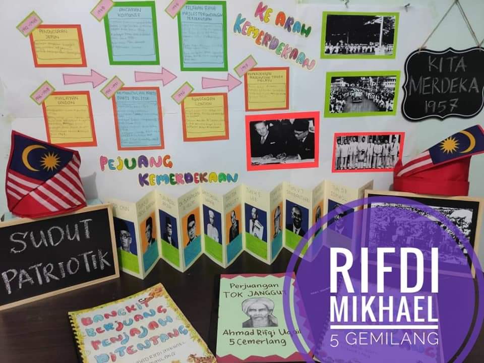 Antara projek Galeri Patriotik di Rumah yang dihasilkan murid tahun lima SK Pekan Nanas, Pontian. - Foto Ihsan Noor Syahirah Othman
