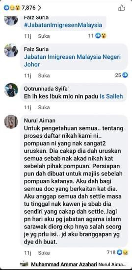 Penjelasan Nurul Aiman mengenai proses pendaftaran pernikahan yang diuruskan oleh pengantin perempuan - gambar X