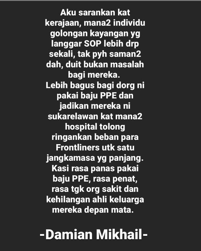 Gambar dari Instagram Damian Mikhail