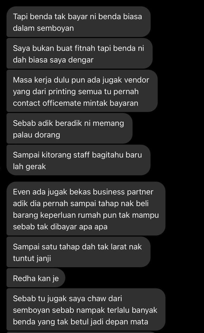 Tangkap layar WhatsApp individu yang mendakwa bekas pekerja Semboyan Malaysia - gambar Facebook