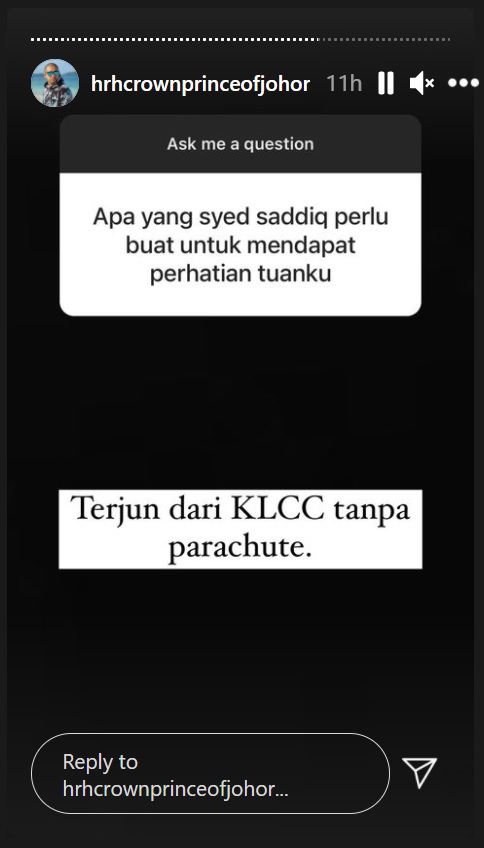 Status dari Instagram Tunku Ismail Sultan Ibrahim. – Gambar dari Instagram Tunku Ismail Sultan Ibrahim