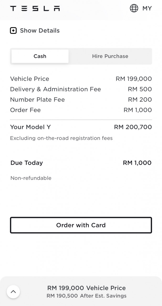 Harga keseluruhan yang perlu dibayar jika anda berminat dengan Model Y