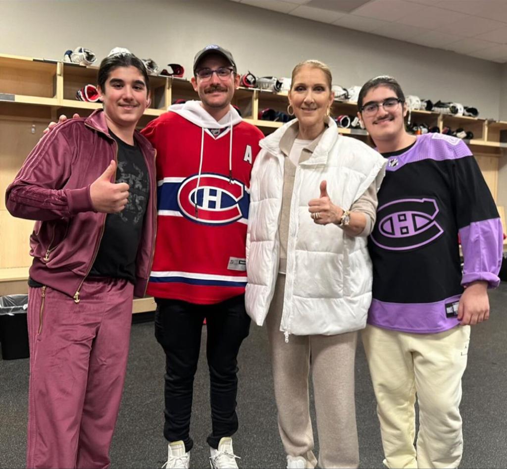 Celine Dion bersama tiga anak lelakinya.
