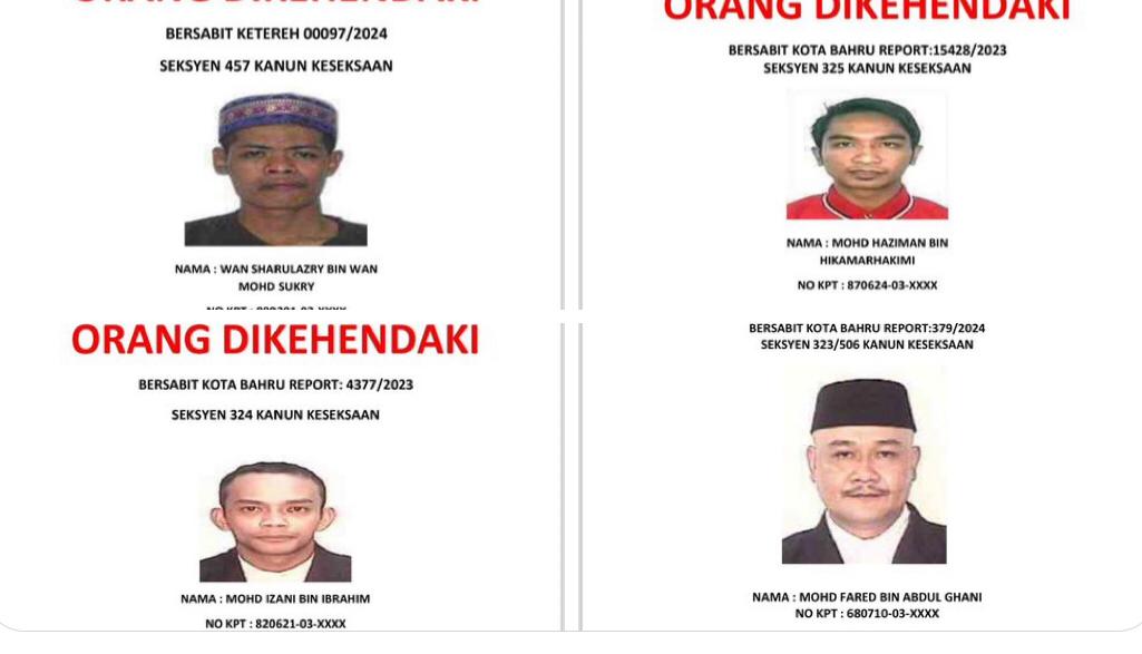 Empat lelaki yang dikehendaki bersabit beberapa kesalahan jenayah di Kota Bharu. gambar BERNAMA