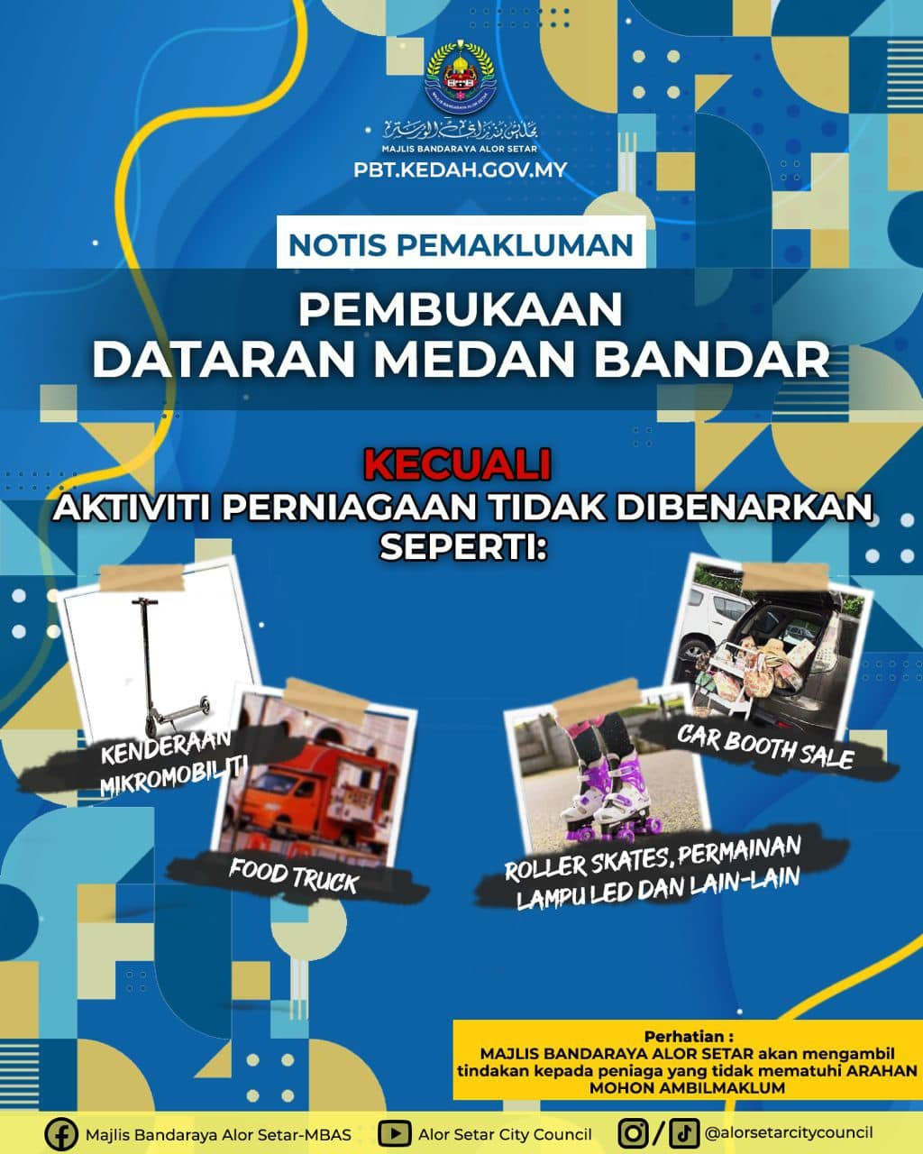 Notis dikeluarkan MBAS sejak 2022 yang melarang sebarang aktiviti perniagaan di Dataran Medan Bandar.
