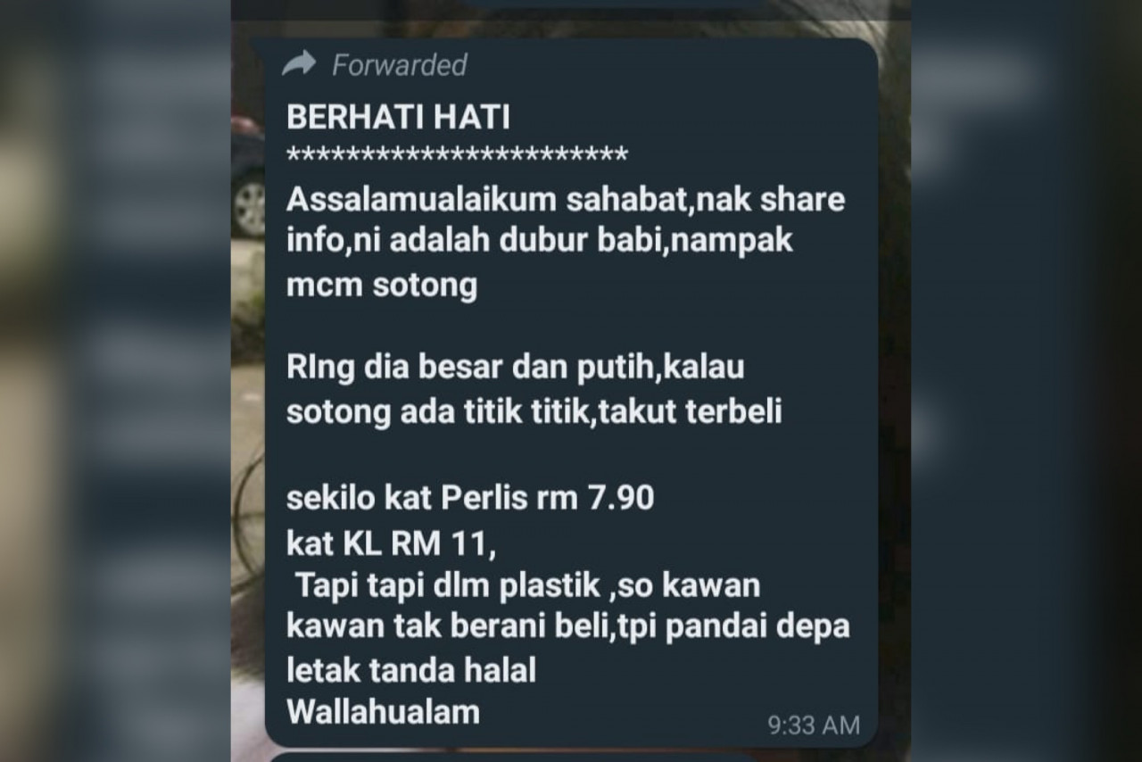 Mesej yang tular di WhatsApp mengenai calamari ring diperbuat daripada dubur babi.