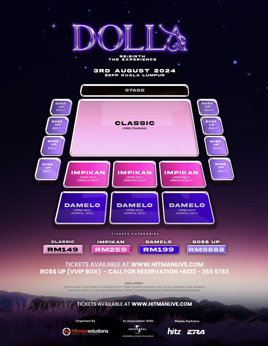 Tiket-tiket dijual pada harga RM149, RM199, RM259 dan RM9888 bermula hari ini.