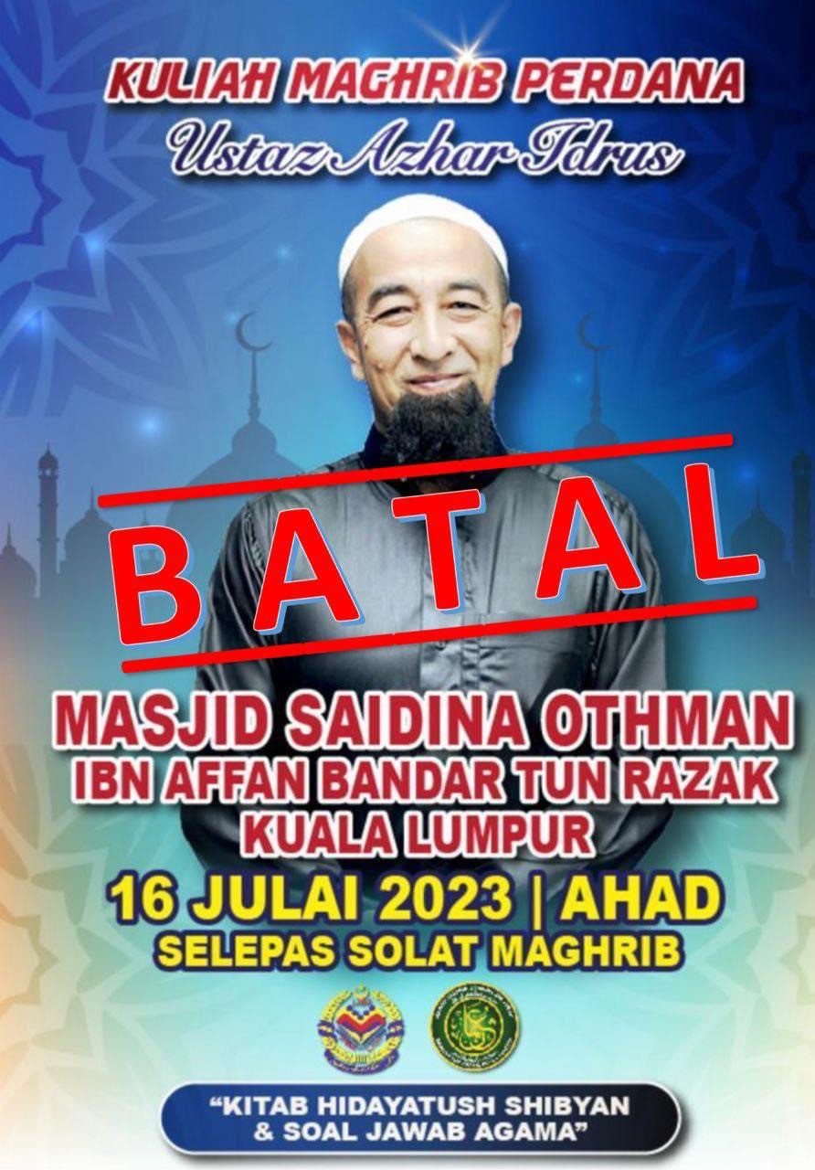 Ceramah UAI yang sepatutnya diadakan hari ini dibatalkan atas faktor tertentu - gambar Facebook