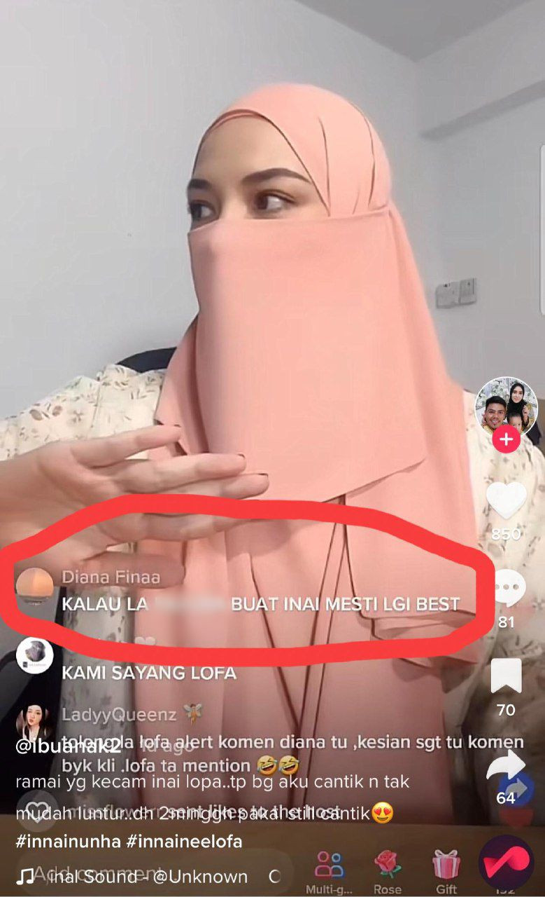 Komen Diana di dalam sesi ‘live’ TikTok Neelofa dan suaminya PU Riz.