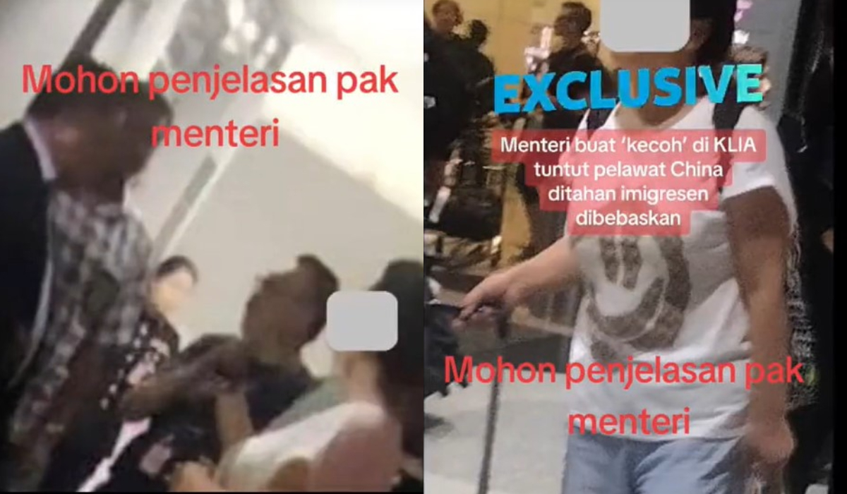 Beberapa pihak meminta siasatan terperinci dijalankan terhadap insiden seorang menteri didakwa menceroboh dan membuat kecoh di dewan ketibaan KLIA, semalam. - Tangkap layar dari video di TikTok