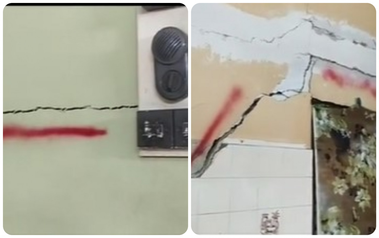 Keadaan dinding yang retak di sebuah rumah di Taman Klang Jaya, Selangor. - Gambar tangkap layar dari video Tiktok