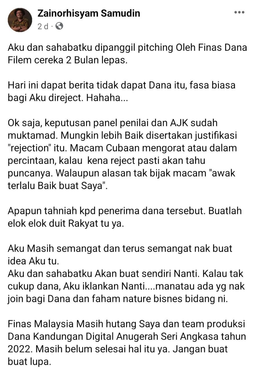 Status Zainorhisyam di Facebook - gambar NSTP dan Facebook