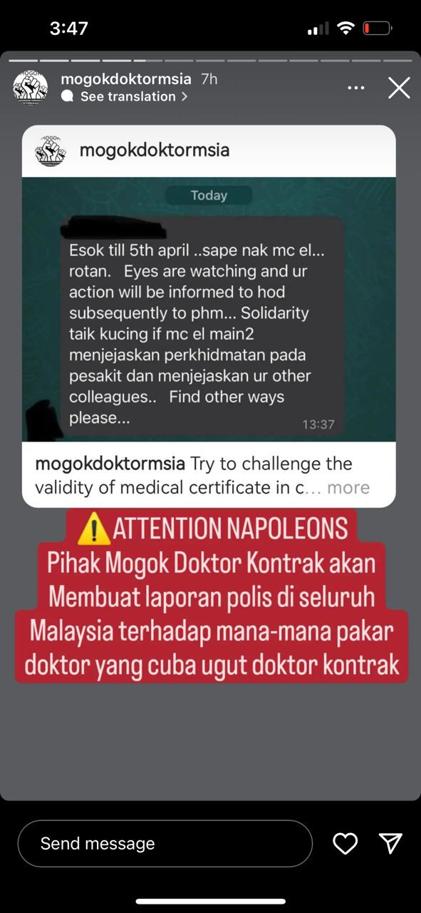 Tangkapan layar Instagram Mogok Doktor Malaysia